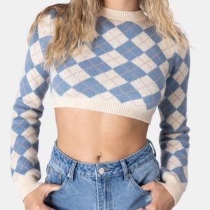 Cropped Argyle sweater